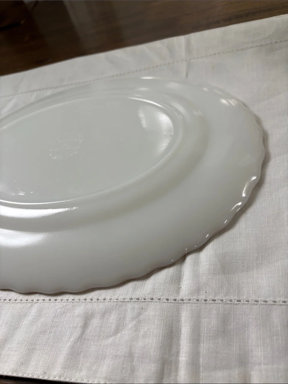 Vintage Anchor Hocking Milk Glass Serving Platter with Gold Rim
